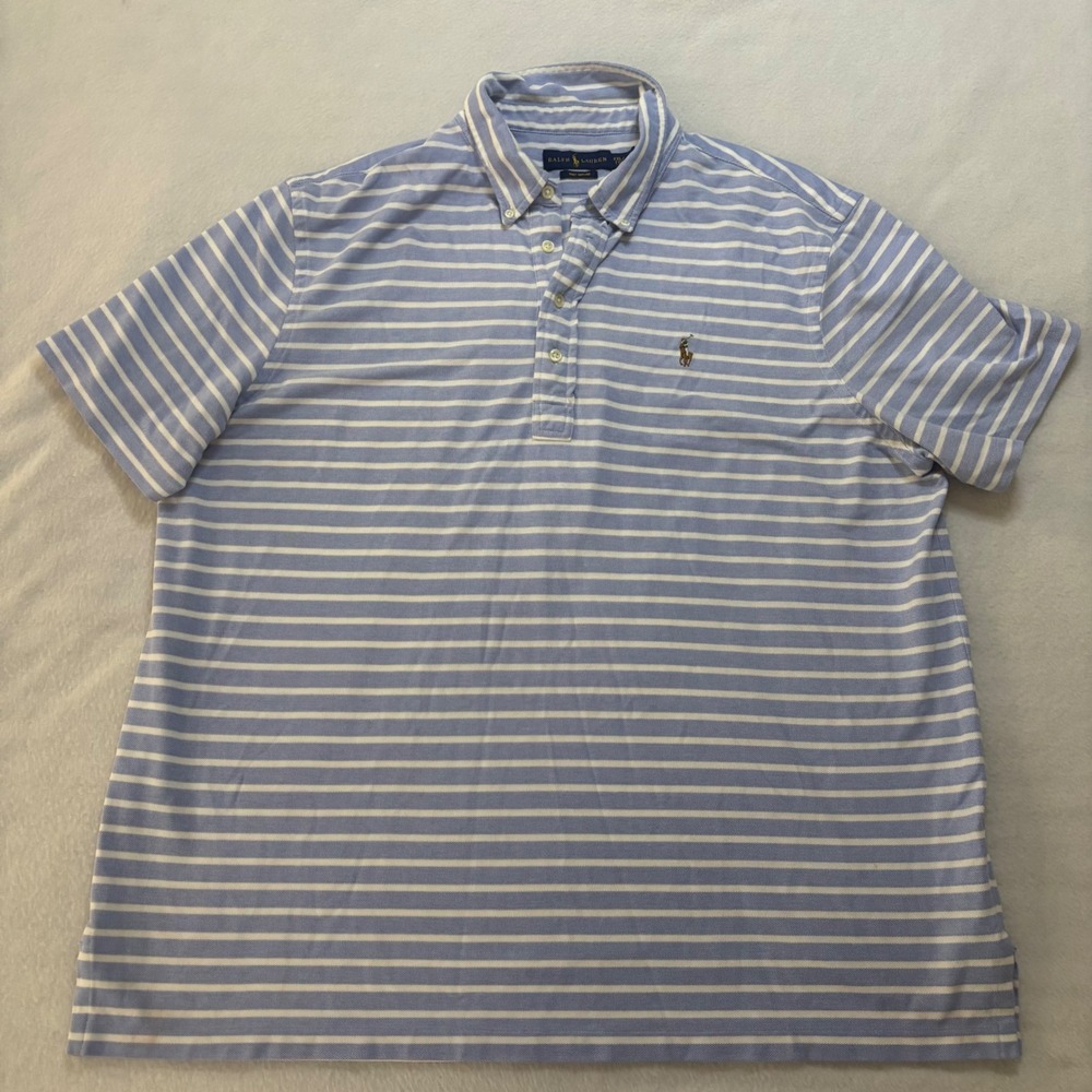 Polo Ralph Lauren Mens Knit Oxford Striped Polo Shirt Blue White XXL 2XL